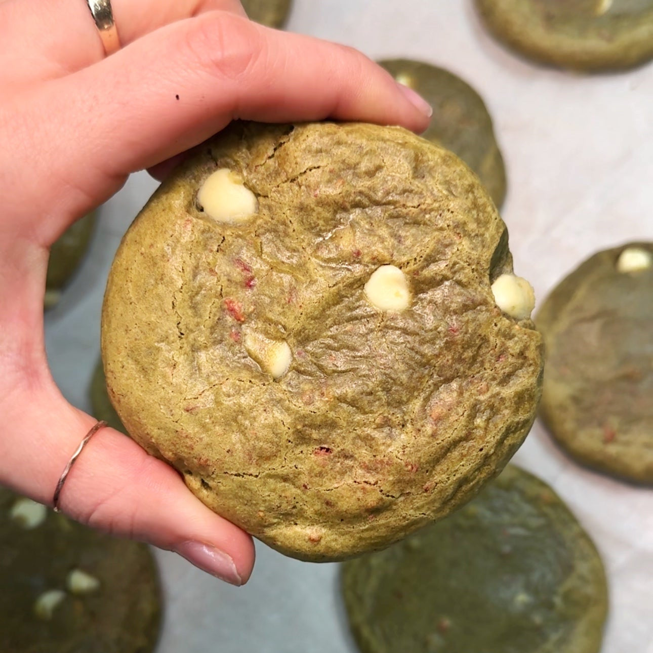 White Chocolate Strawberry Matcha Cookie